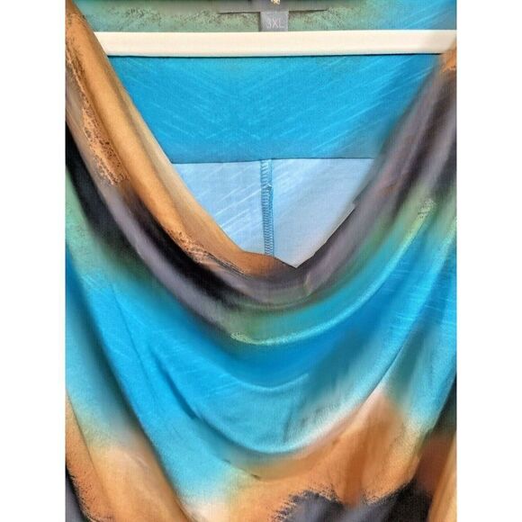 Time Line 3X Browns/Blues Tie Dye Zipper‎ Shoulder Drape Neck Top Tank Shell - Picture 7 of 8